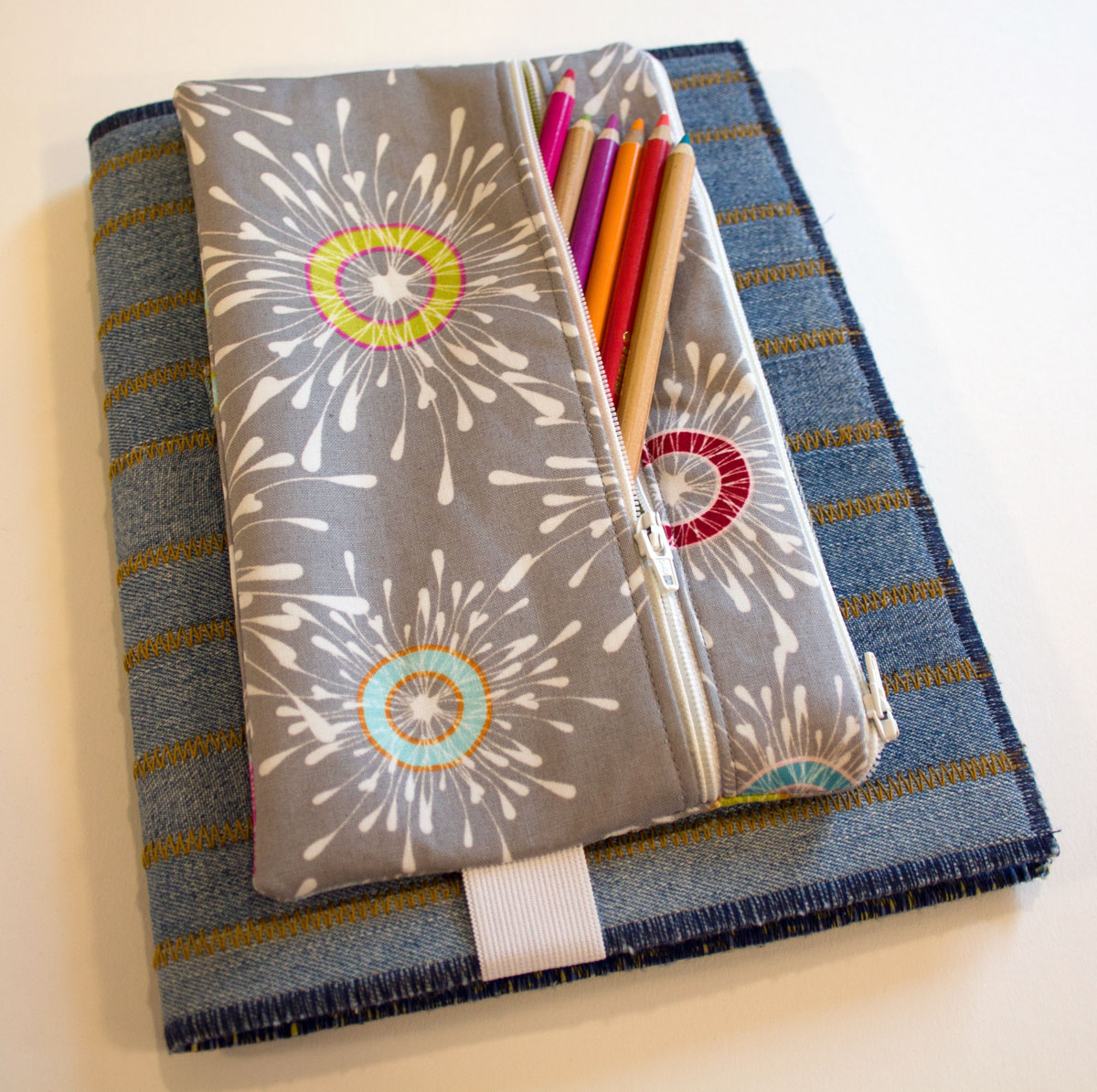 Two pocket pencil pouch 1200 x 1194 attach to notebook WeAllSew